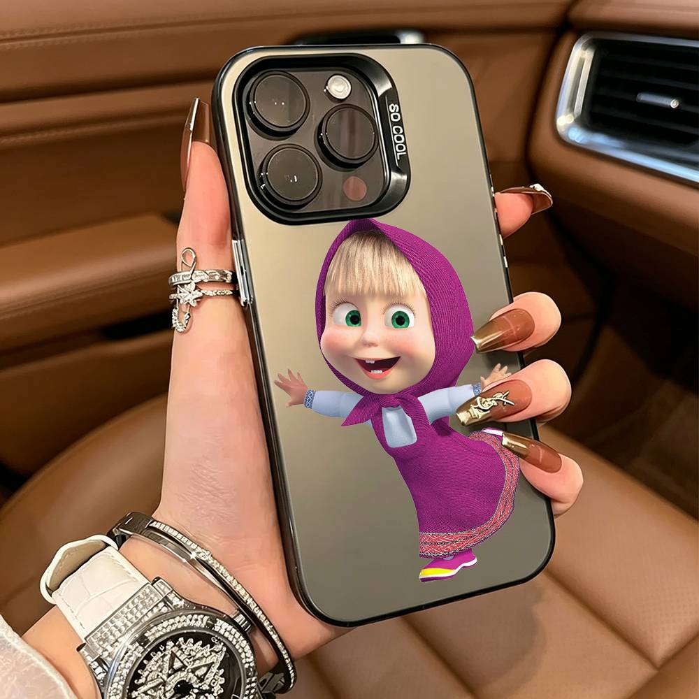 CUTE GIRL Masha and the Bear Phone Case For iPhone 17,16,15,14,13,12,11 Plus Pro Max Colored Silver Phone Case