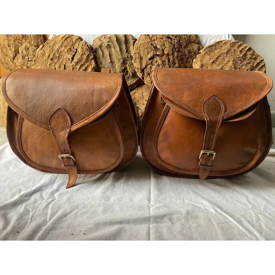 Motorcycle Saddle 3 Side Bags Vintage Leather Swing Arm Luggage Tool Pouch