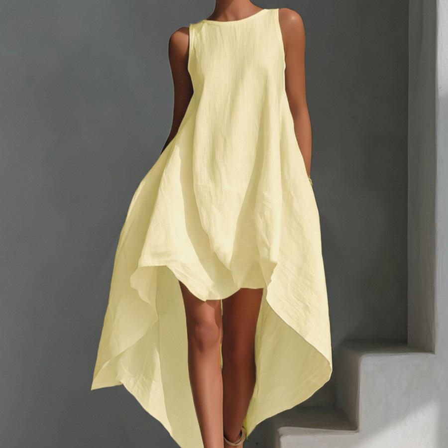 White Asymmetrical Hem Sleeveless Maxi Dress