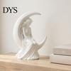 Moon Girl Figurine for Home Decor Figurine, 3D Printed Mystical On Crescent Minimalist Desk Sculpture Statue, Collectible Bedroom Shelf Desktop