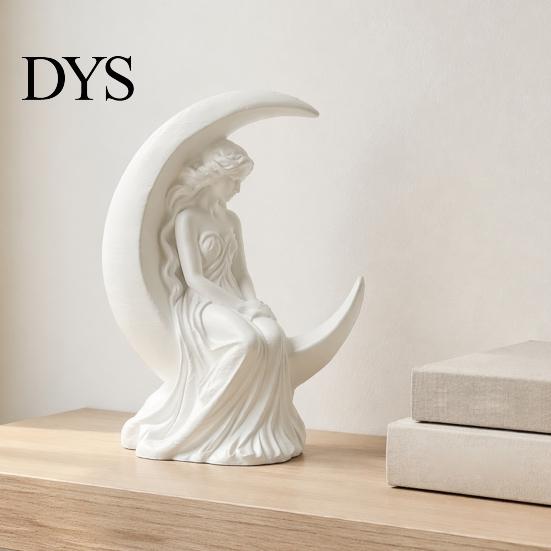 Moon Girl Figurine for Home Decor Figurine, 3D Printed Mystical On Crescent Minimalist Desk Sculpture Statue, Collectible Bedroom Shelf Desktop