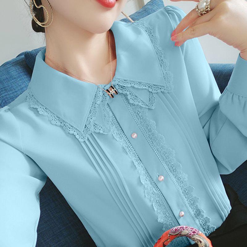 Long-sleeved Fashion Chiffon Shirt Lace Women's Autumn and Winter Shirt  New Style Temperament Sun Protection Top