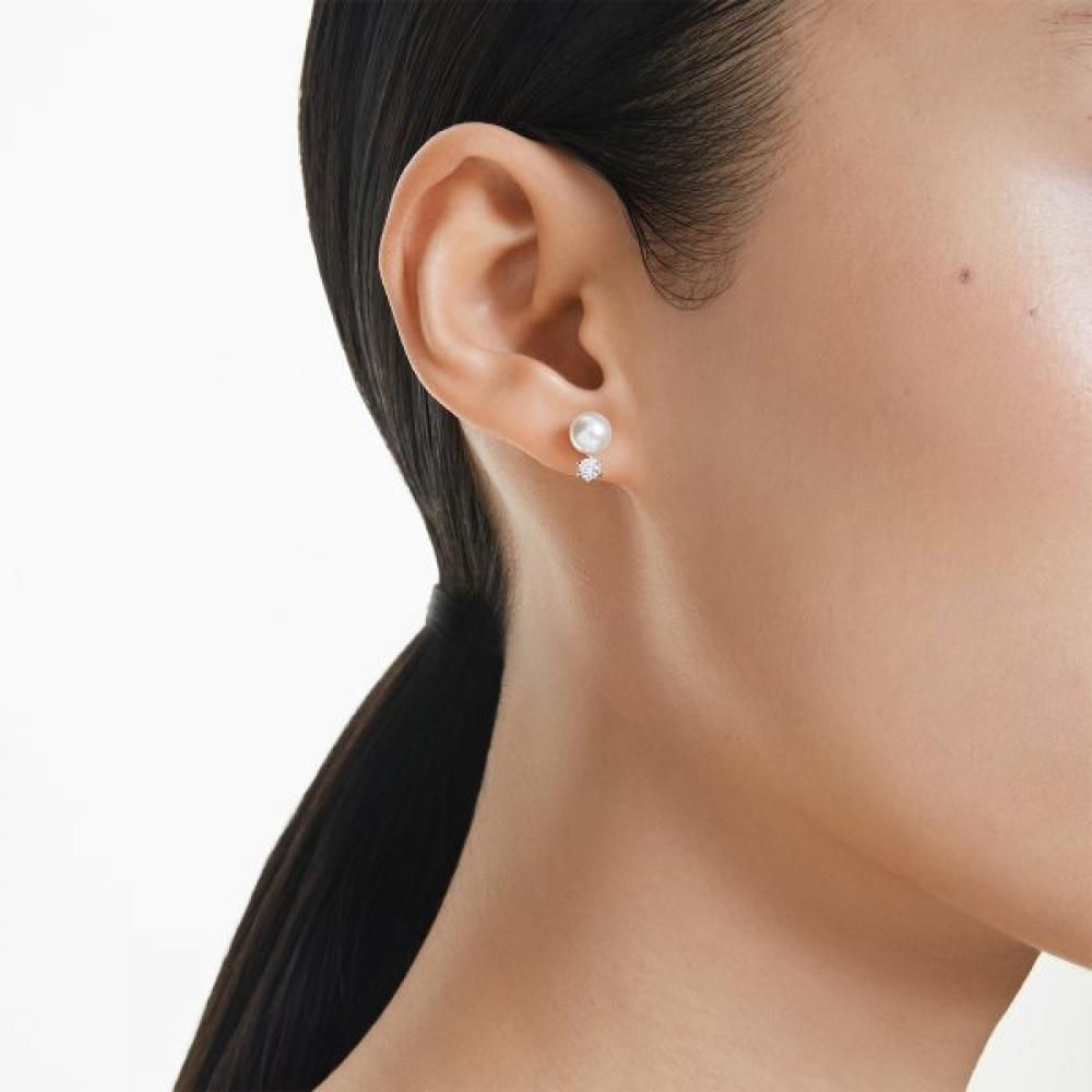 Swarovski Rhodium Crystal Pearl Stud Earrings 5694225