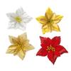 6PCS Christmas Glitter Flowers Yellow Flower Christmas Ornaments for Xmas Holiday Wedding Wreath Party Floral