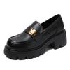 Women's Spring and Autumn Thick-heeled Thick-soled Loafers British Style Retro Soft Leather Shoes