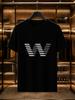 2026 New Arrival 100 Cotton Tshirt Strip Splicing Creative Big W Letter Minimal Print Crew Neck Casual Short Sleeve