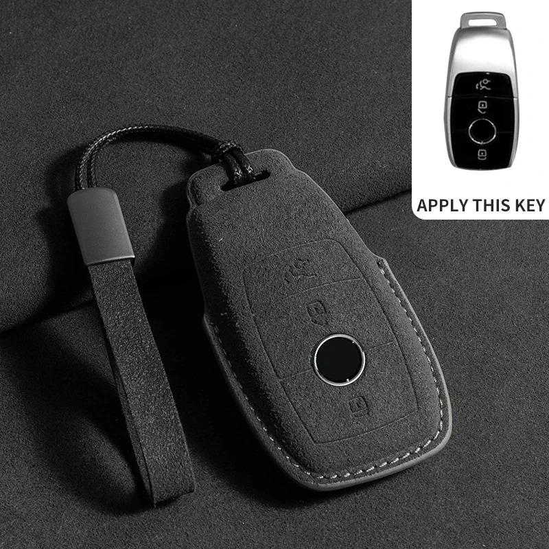 Leather Car Key Case for Mercedes Benz E Class W213 W205 E200 E260 E300 E320 AMG CLA 2018 2019 2020 Remote Suede Fob Shell Case