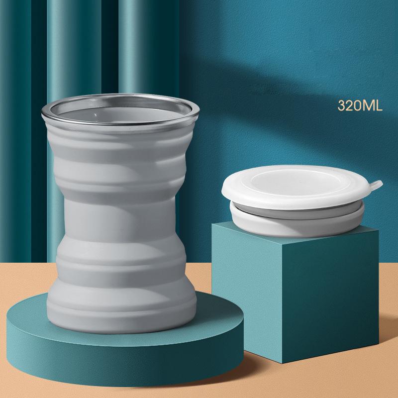 

Кружки 320 мл, портативная силиконовая складная чашка для воды, уличная термостойкая телескопическая складная складная кружка с крышкой для путешествий, кемпинга серый