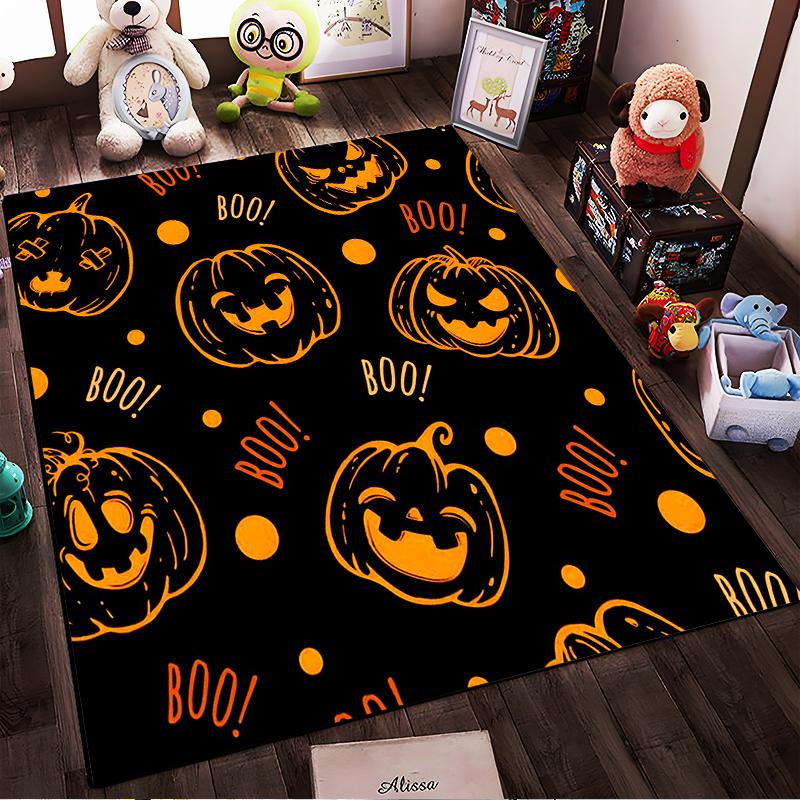 Halloween Pumpkins and Boo Pattern Rug, Non-slip Rug Suitable for Living Room and Bedroom Sofas.