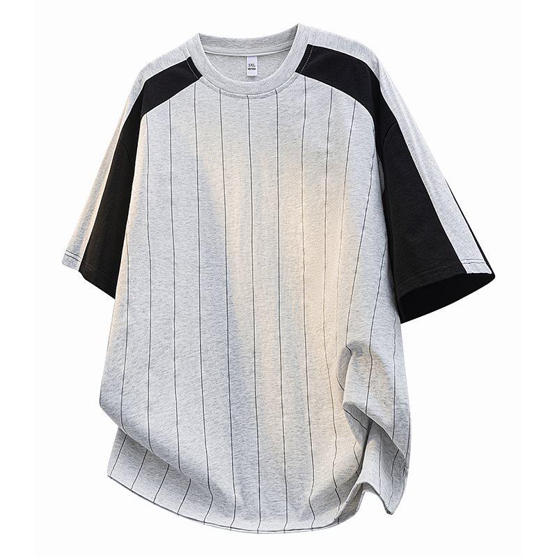 Men's Summer Striped Round Neck T-Shirt - Breathable, Short-Sleeve, Trendy & Versatile.