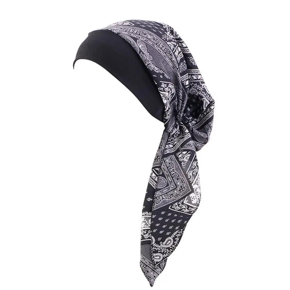 Horké dámské muslimské turbanové hidžábové klobouky na chemoterapii proti rakovině, čepice s květinovým potiskem, kryt na ztrátu vlasů, šátek na hlavu, elastický bandánový wrap, předvázané pokrývky hlavy