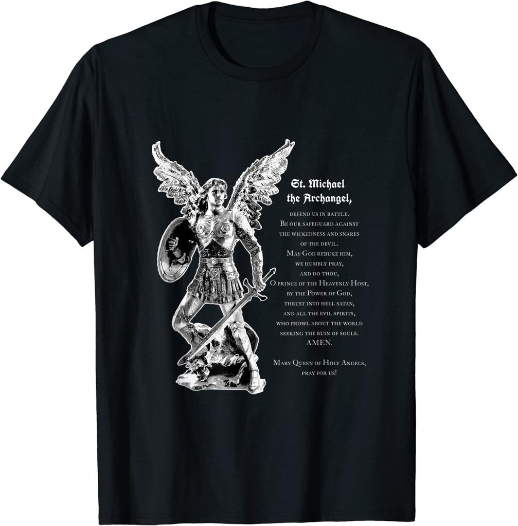 Gebet zum Erzengel Michael Herren T-Shirt Kurzarm Lässig 100% Baumwolle Rundhals Sommer T-Shirt