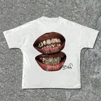 Chic rty Zlaté zuby Vintage tričko Rock Goth Ležérní Letní Krátký rukáv High Street Oversized tričko Harajuku Grafický potisk