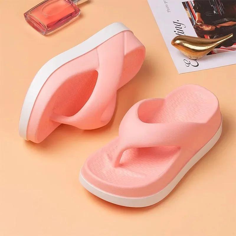Women's Flip-flops Summer Outdoor Indoor Thick-soled Sandals 5cm Increase Height Slippers for Beach Soft-soled Non-slip Shoes