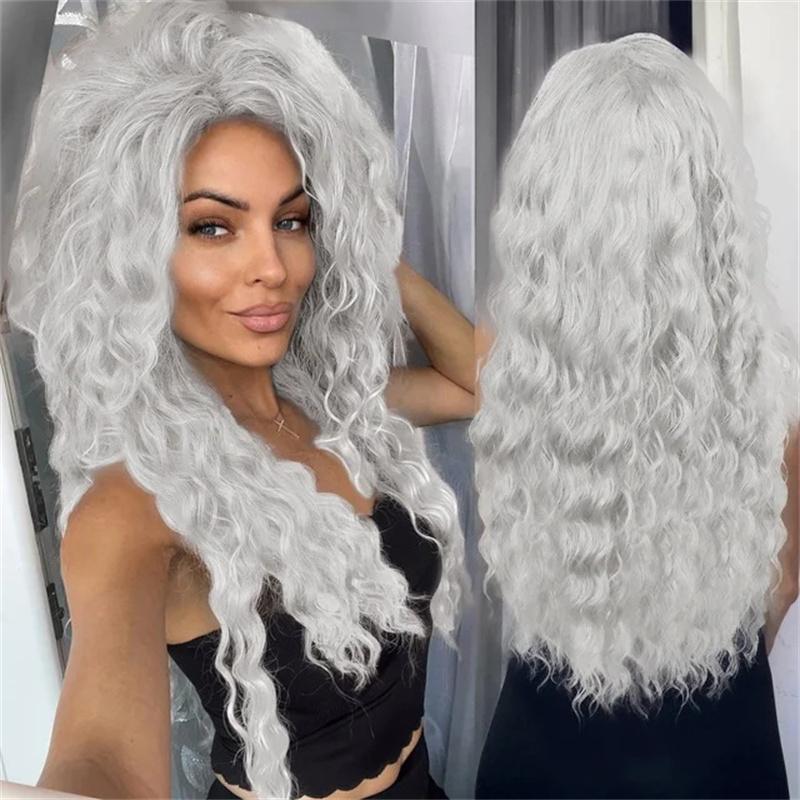 Synthetic Ash Blonde Long Wig Curly Hair Wig for Woman Natural Fluffy Hair for Women Regular Big Wave Volume Wigs