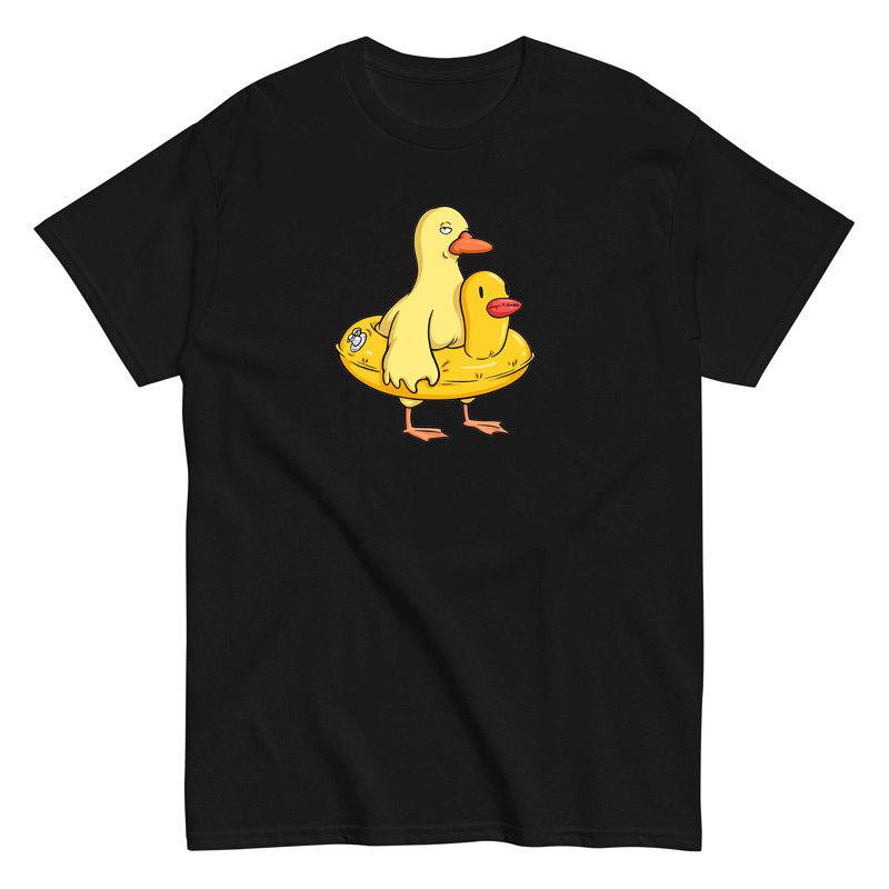 

Double Duck Retro, Funny and Fun English Short-sleeved T-shirt, Pure Cotton, Playful and Funny Men s and Women s Summer Niche 4XL