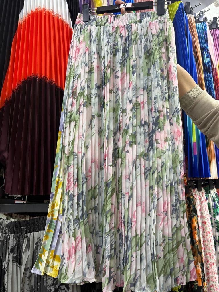 European & American Pleated Print Midi Skirt, Soft Chiffon Fabric, High Waist, Versatile Style