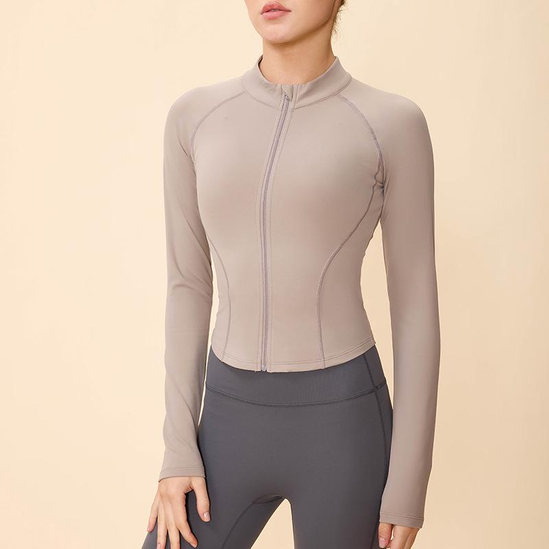 

Женская утягивающая куртка для йоги на весну/лето - Флисовая подкладка, теплая, длинный рукав, на молнии, одежда для фитнеса Small кофейный/кремовый