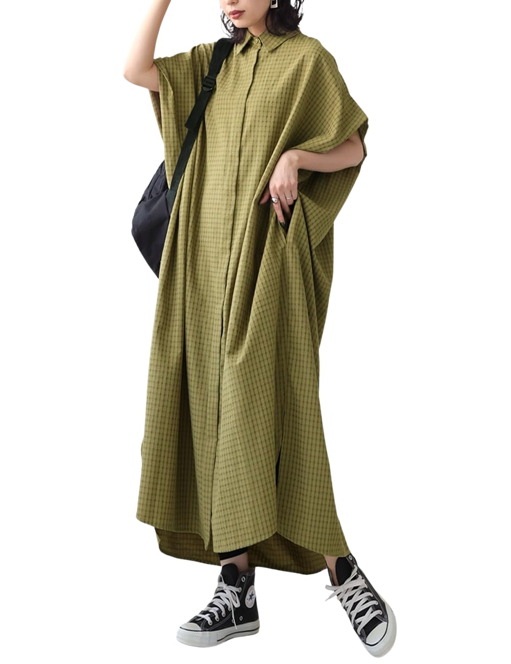 

Антиква Клетчатая рубашка Свободный размер Хаки Женское платье, PY-00722, 02,