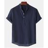 Men's  Summer Polo Shirt Cotton Linen Two Button Striped Men's Sports Polo