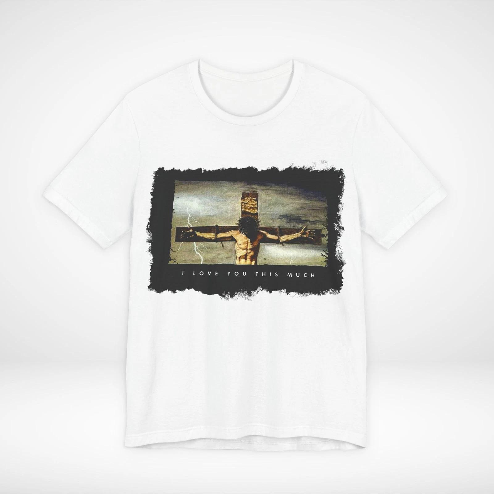 Christian Graphic T Shirt I Love You This Much Jesus Cross Distressed Tee XL