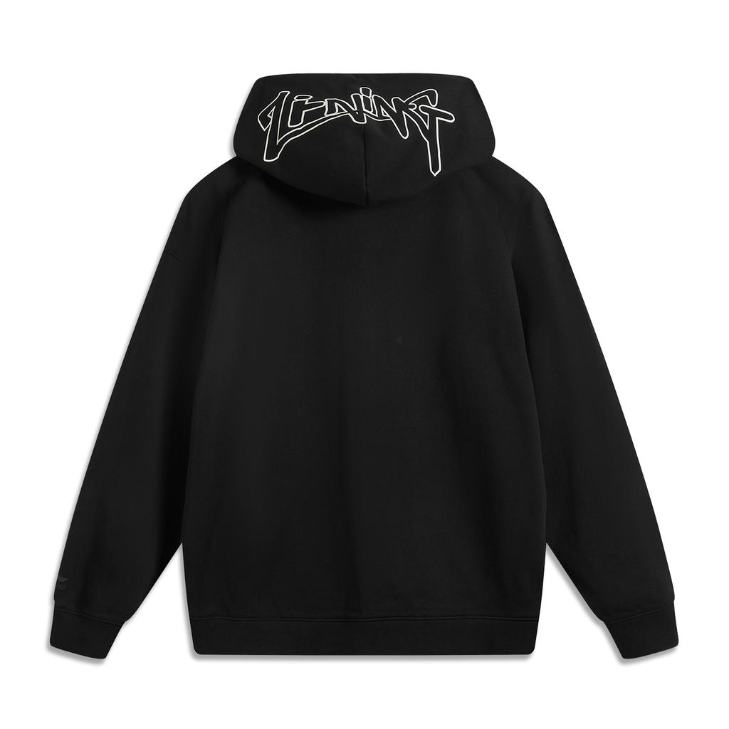 Li Ning Sports Lifestyle Serie Lässig Amerikanischer Vintage Minimalistisch Einfarbig Kapuzenpullover mit Buchstaben und Reißverschluss Unisex Sweatshirt Schwarz AWDV391-7
