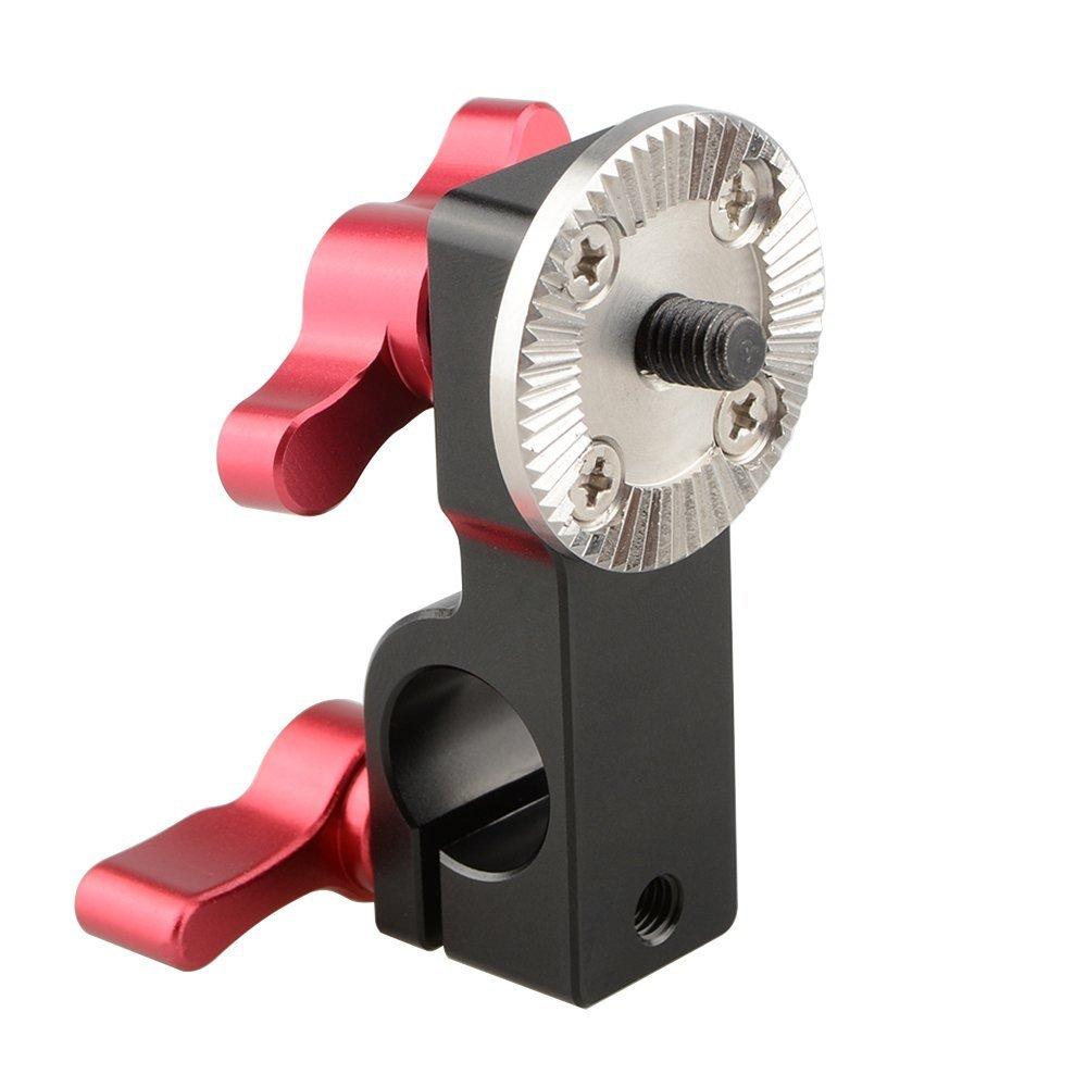 CAMVATE 15mm Single Rod Clamp with Rosette Mount, Rosette Adapter, Camera Accessory, Connects to 15mm Rod Systems (Red Wing Nut)