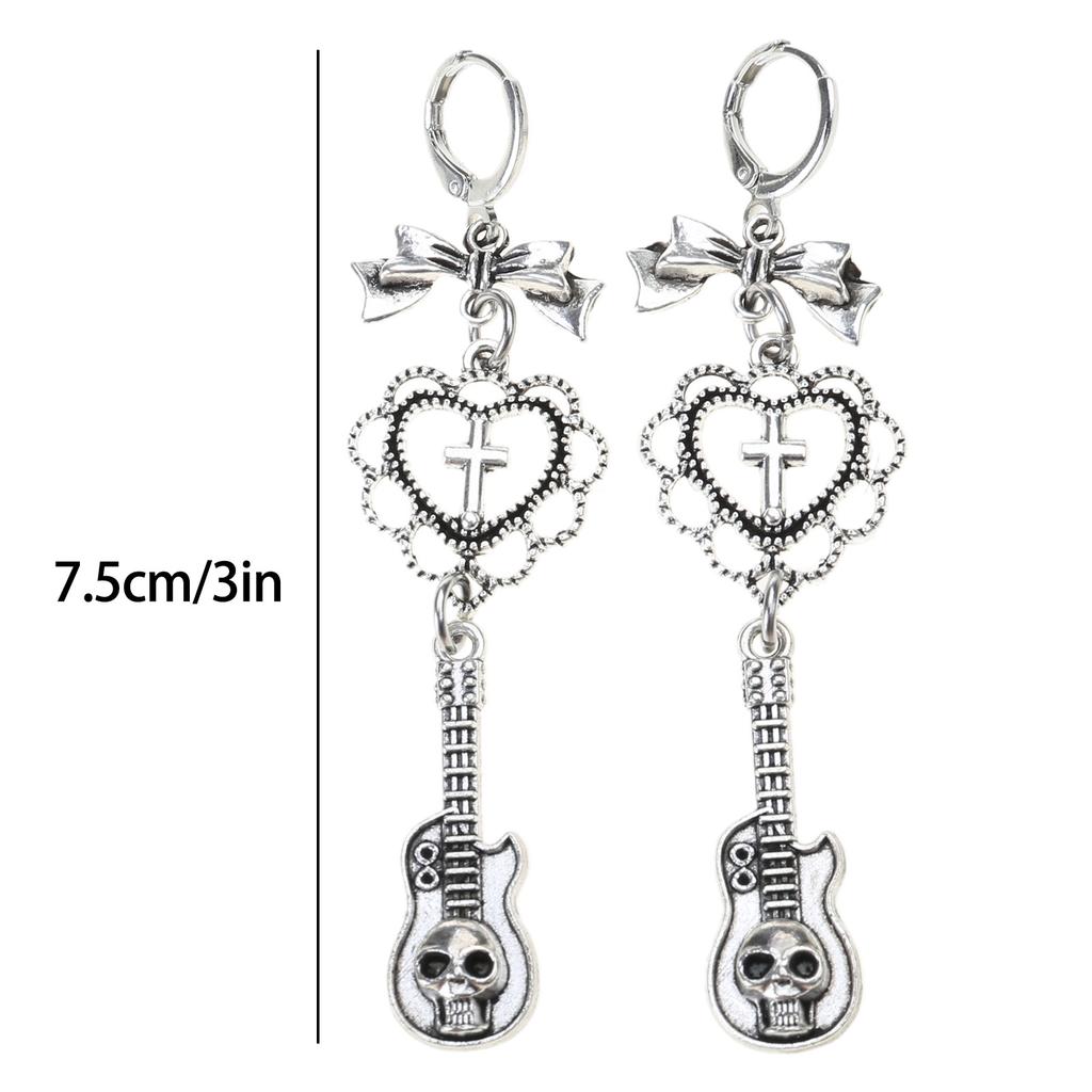 Sweet Cool Dangle Earrings Fashion Heart Bowknot Guitar Pendant Earrings Gothic Drop Earrings Punk Style Woman Jewelry