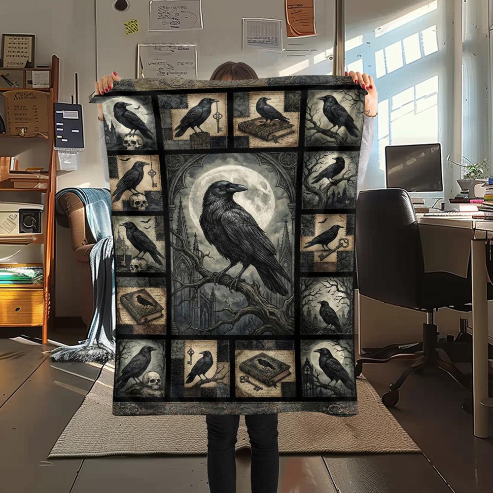 Flaneldecke mit Krähenmuster, Hohe Qualität, Bequem für alle Jahreszeiten, Heimdekoration, Wärme und Komfort, Perfekt für Weihnachtsgeschenke49