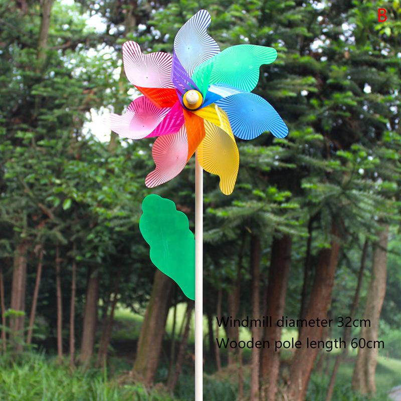 Beautiful 32Cm Wood Garden Yard Party Windmill Wind Spinner Ornament Decoration