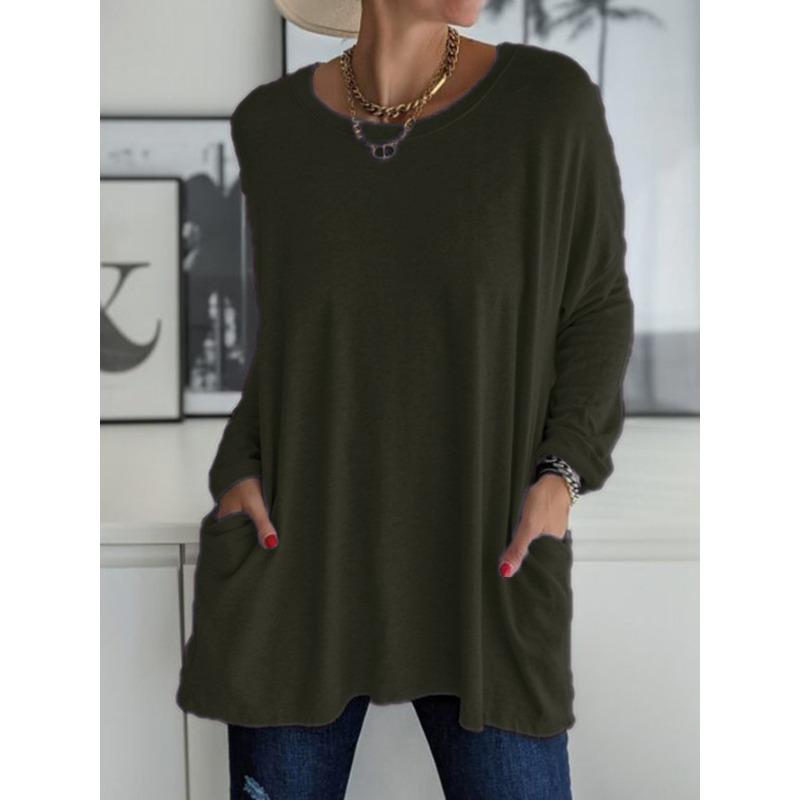 GMXIA Women's Fashion Casual Solid Color Print Long Sleeve O Neck Blouses & Shirts