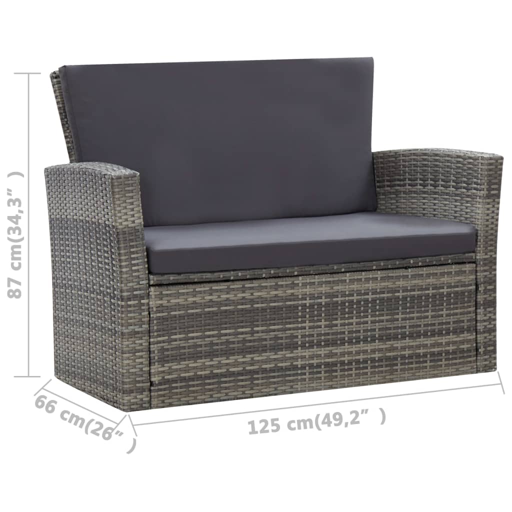 4 Piece Garden Lounge Set with Cushions Poly Rattan Grey