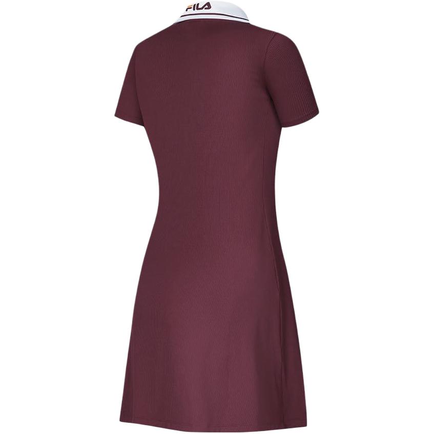 Fila Color Block Logo Tennis Polo Dress With Shorts Women Dresses Wine-Red A11W423304F-WI