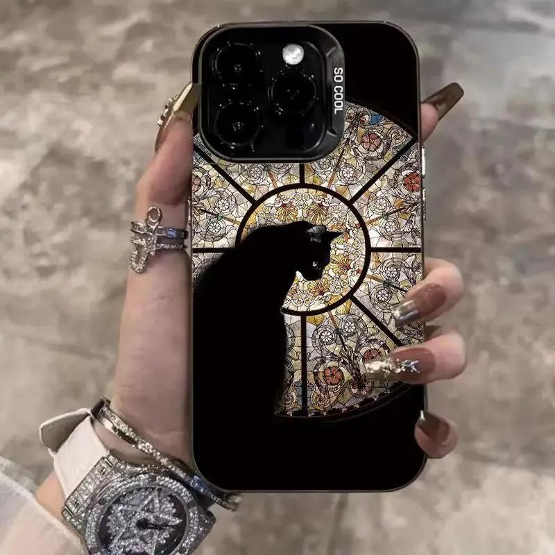 Luxury Castle Black Cat Phone Case for Samsung Galaxy S25 S24 Ultra S23 FE S21 S22 Plus A54 5G A55 A35 A25 A16 A15 A24 A34 Cover