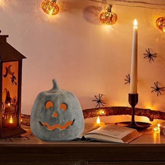 Hollow Pumpkin Ornament Halloween Jack O' Lantern Fall Decor Farmhouse Table Centerpiece for Home Festival Porch Mantel Room Decoration