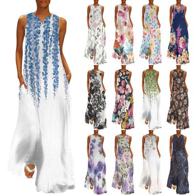 Maxi Dress For Womens Casual Summer Sleeveless V-Neck Sundress Pocket Loose Dress