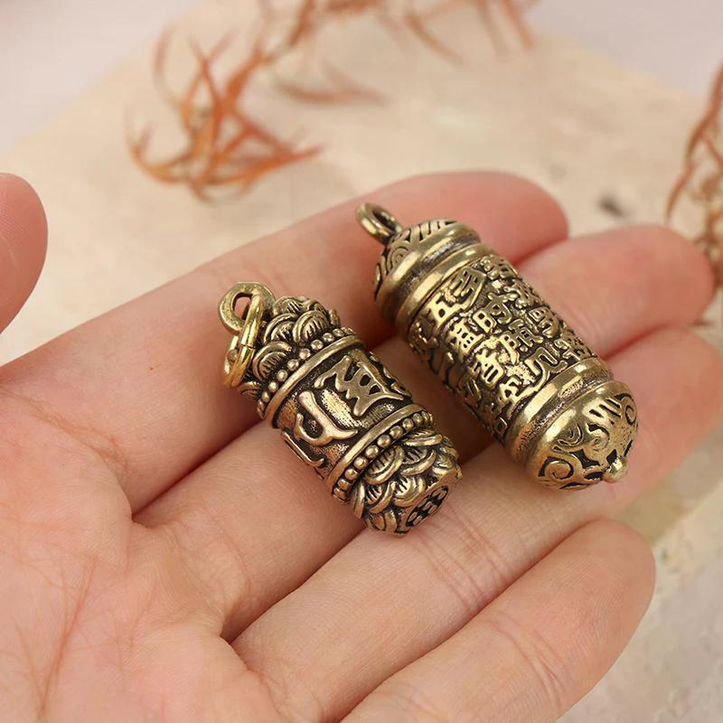 1 szt. Pusty Mosiężny Wisiorek w Kształcie Butelki Buddy Cylindryczny na Sutry Brelok Ręcznie Robiony Vintage Pojemnik Pudełko na Pigułki Butelka