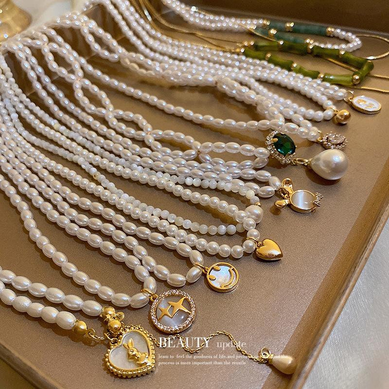 French retro artificial opal love flower pearl necklace collarbone chain Korean necklace women