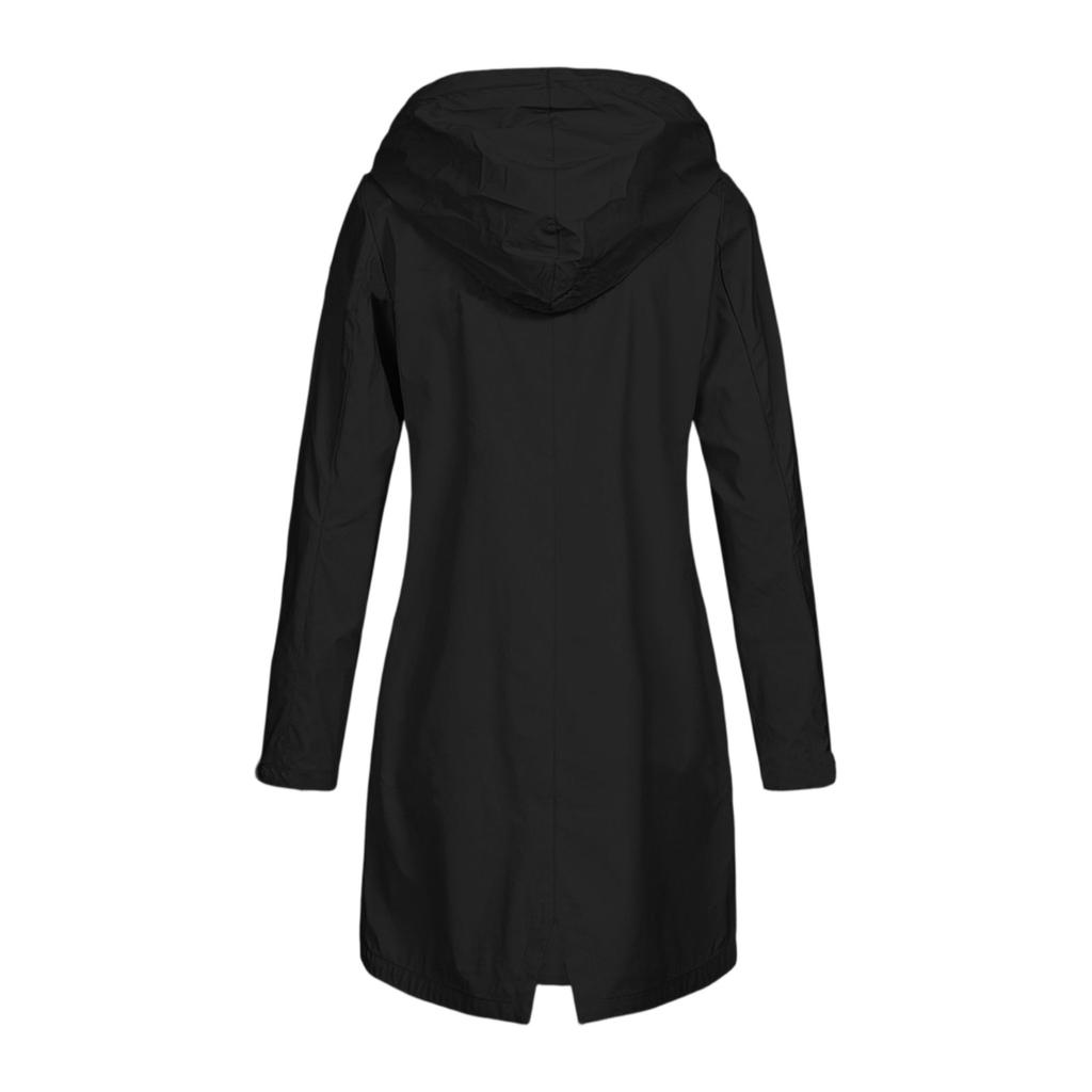 Women Solid Rain Jacket Outdoor Plus Waterproof Hooded Raincoat Windproof