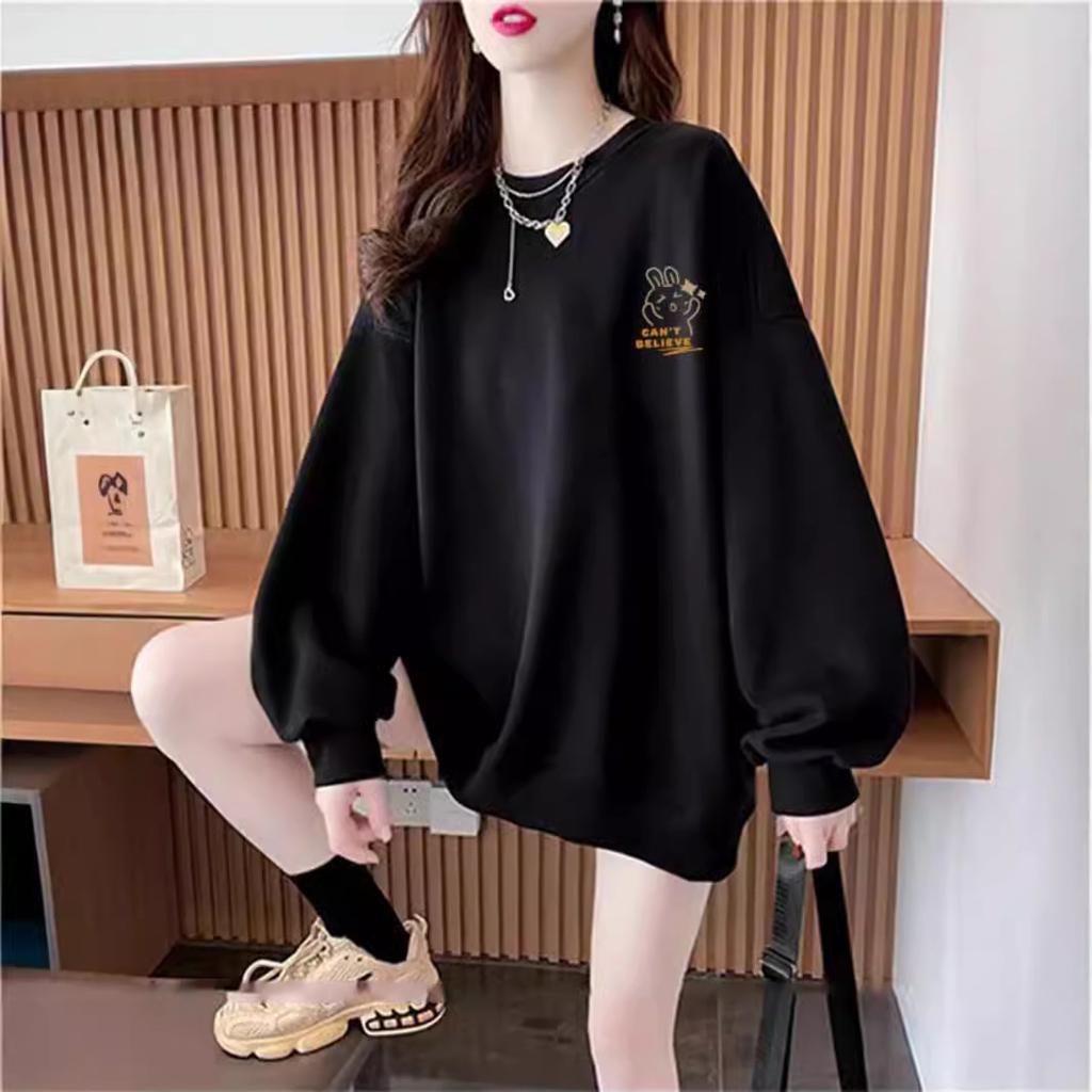 Foreign style age-reducing crew neck sweater for women's Japanese lazy style loose velvet large size cartoon printing