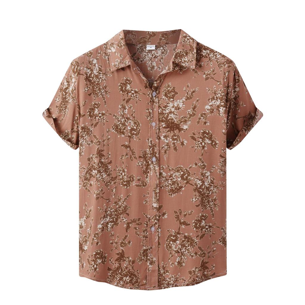 Herr sommar Casual Blommönster Design Hawaiian Style Kortärmad Beach Vacation Shirt