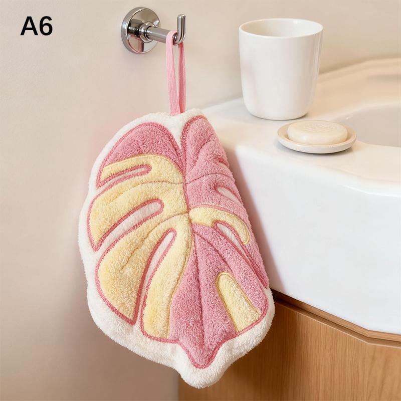 Hot Plant Leaves Hot Plant Cartoon Hand Towel Double-Layer Absorbent Thickened Quick Drying With Hanging Design Bathroom Kitchen