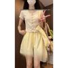 Women's Yellow High-Waisted Wide-Leg Summer Shorts - Slimming, Three-Quarter Length, Versatile Casual 2026 Fashion