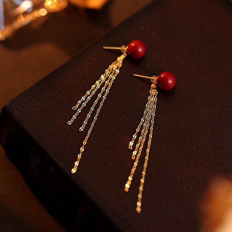 

Серьги-кисточки Banyan Tree S925 из китайского серебра с киноварью для женщин - элегантный новый стиль ES2616 золотой