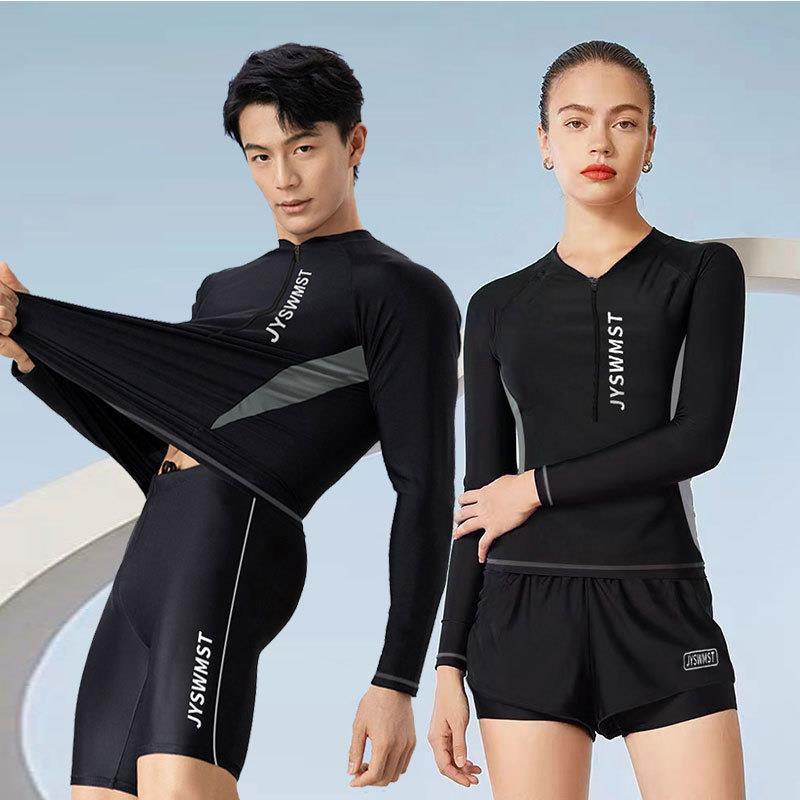 Couple's Snorkeling & Surfing Swimwear: Men's Long Sleeve Sun Protection Top & Women's Two-piece Diving Suit
