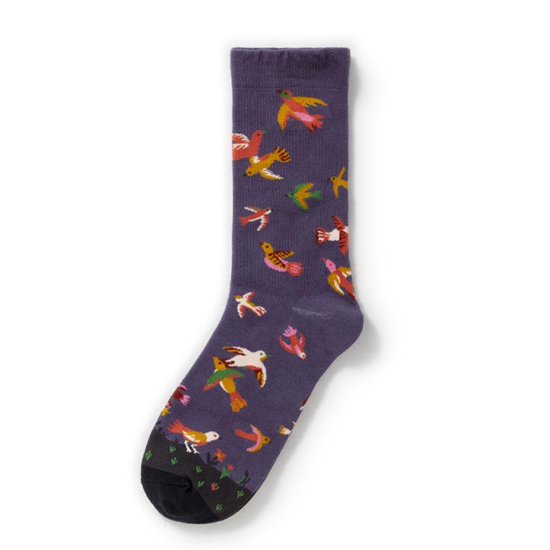 French Retro Abstract Oil Painting Mid-Calf Socks - Trendy Autumn/Winter High-Top Creative Combed Cotton for Women