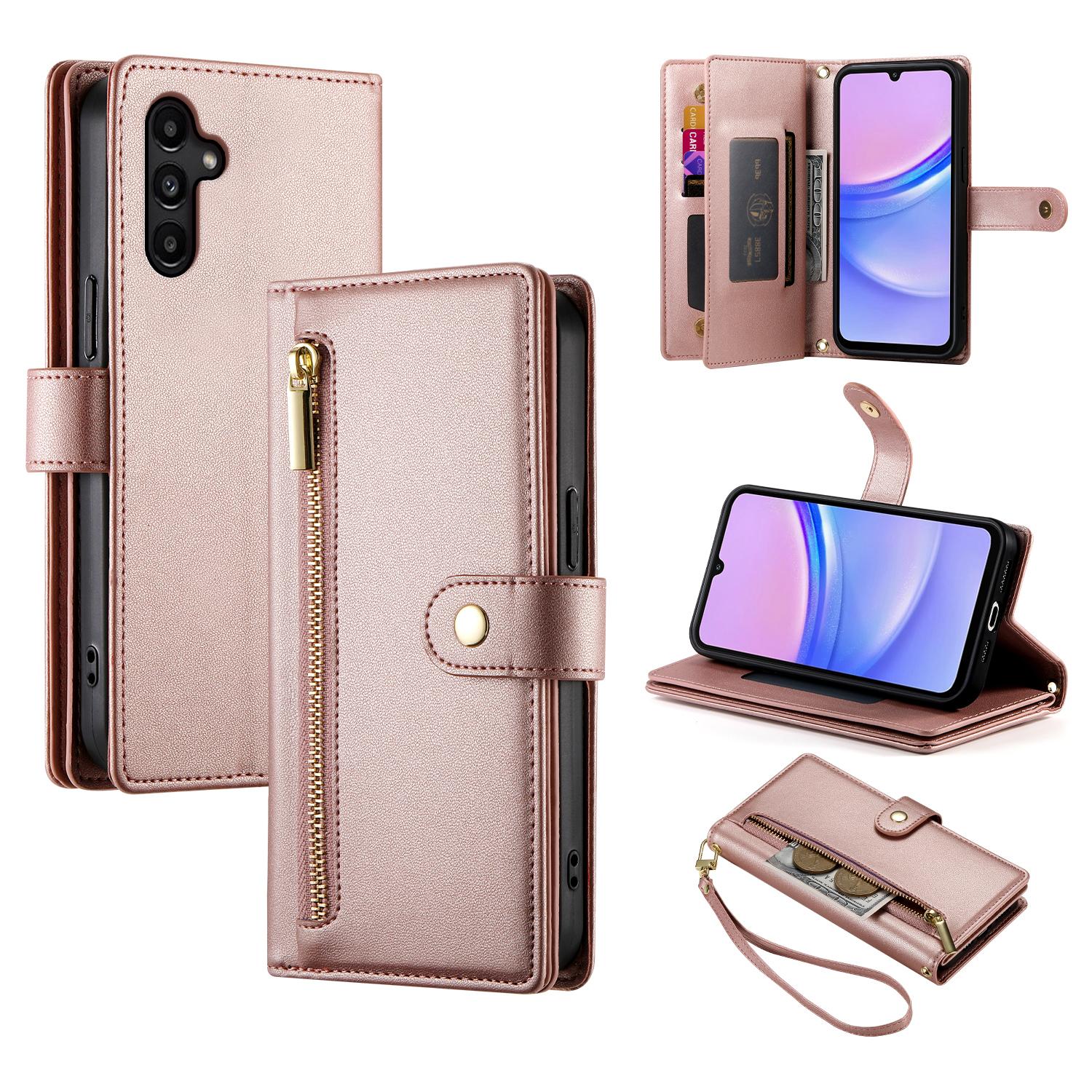 

DF-011 For Samsung Galaxy A15 4G/5G Wallet Case Zipper Leather Phone Bag with Shoulder Strap D
