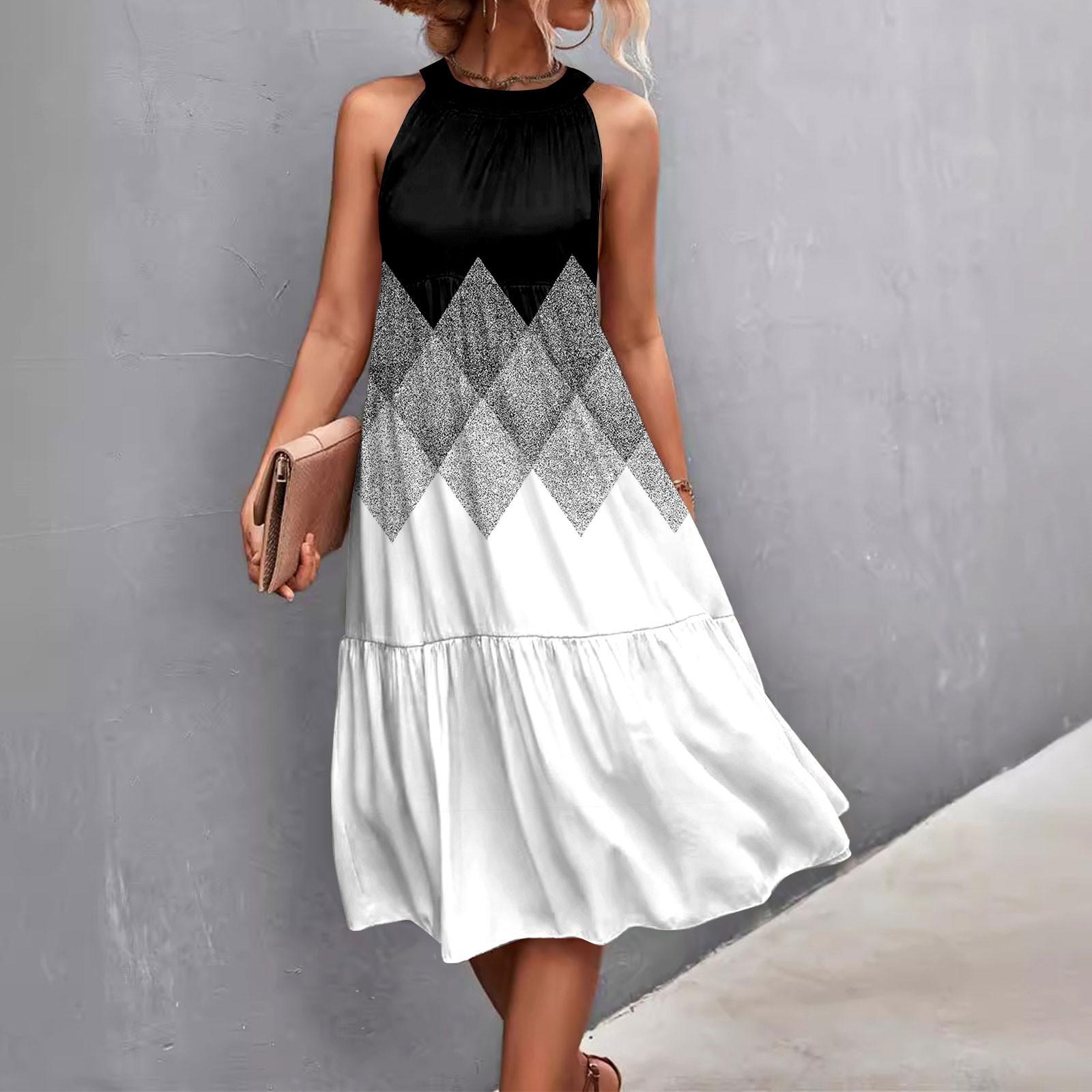 

Жіночі літні без рукавів суцільні кольори з друкованими вільними зрощеннями повсякденні пляжні сукні з висячими горловинами XL білий