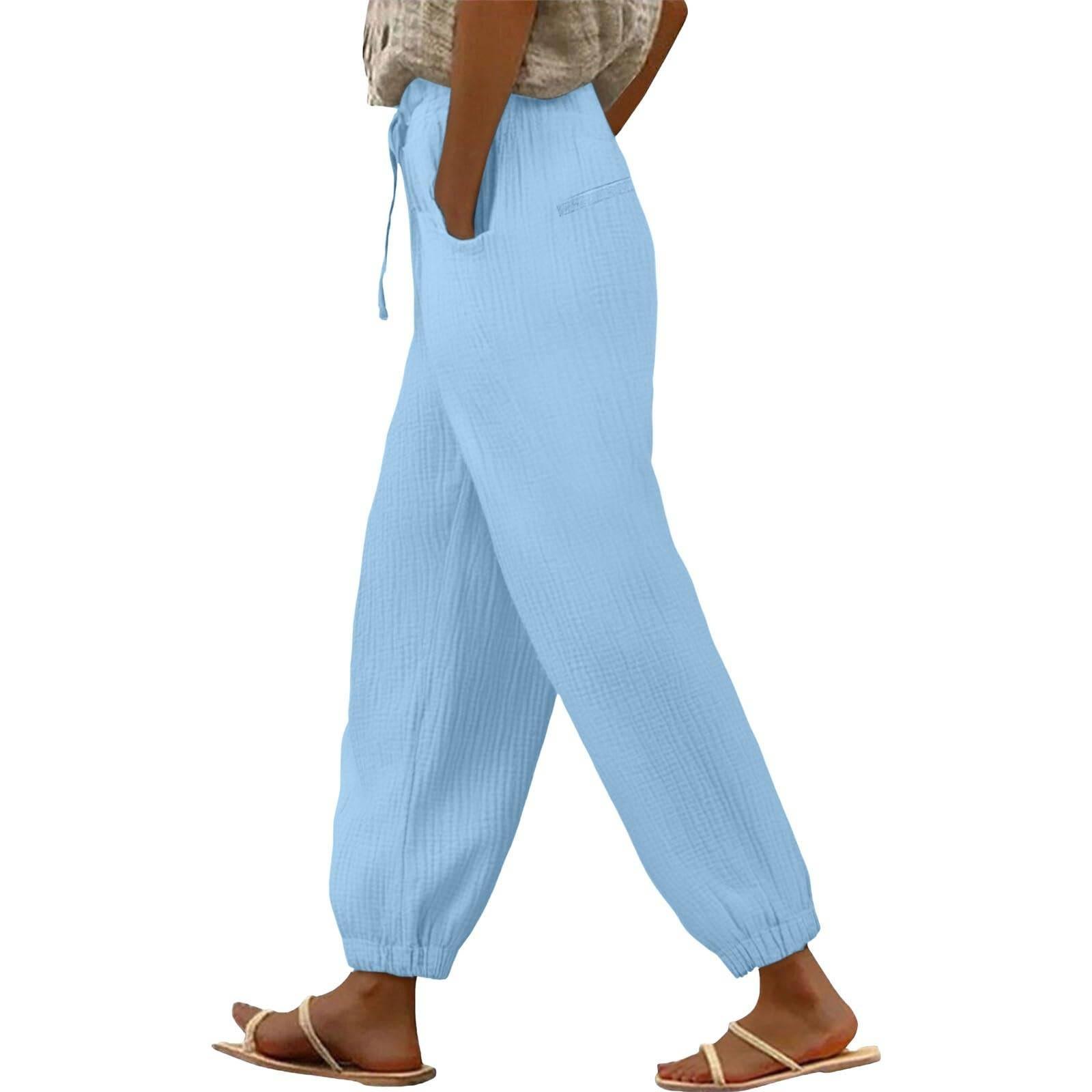 

Женские брюки Модные повседневные брюки Однотонные брюки на кулиске с высокой талией и карманами XL синий