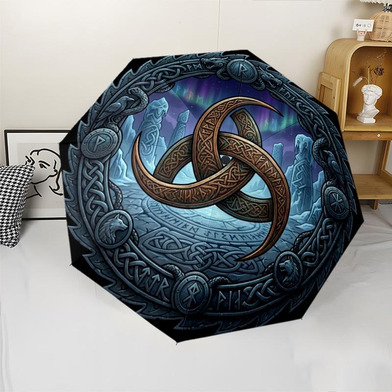 Symbolic Artwork Pattern Umbrella, Portable and Foldable Design, 8 Ribs, a Casual Accessory for Halloween, Christmas, and Birthday Gifts.